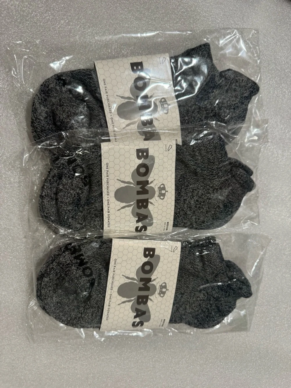 Bombas Unisex Medium Ankle No-Show Socks - Charcoal (3-Pack)